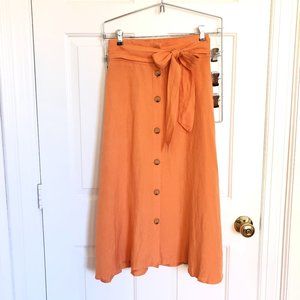 Target Orange Button-Down Midi Skirt with Tie